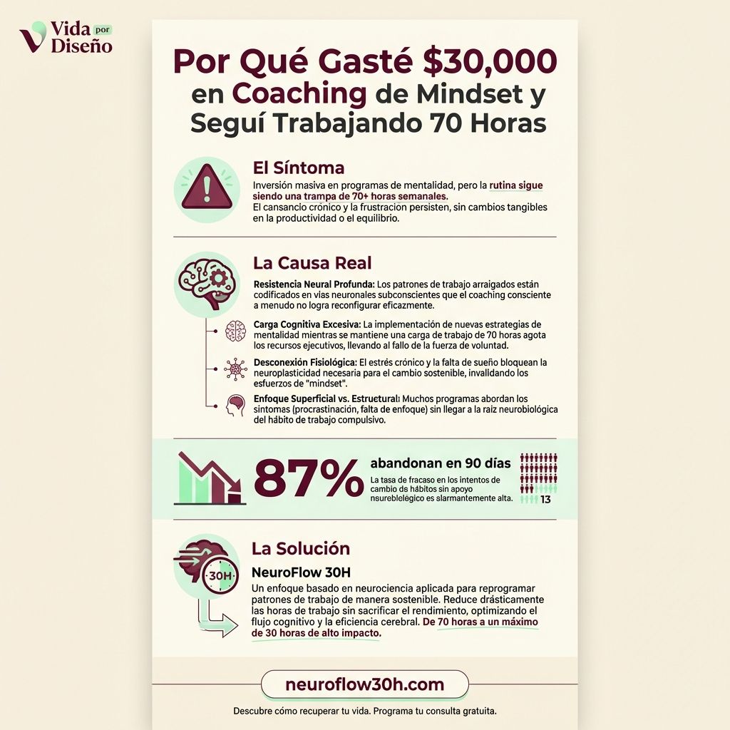 Infografía: Por Qué Gasté $30,000 en Coaching de Mindset y Seguí Trabajando 70 Horas