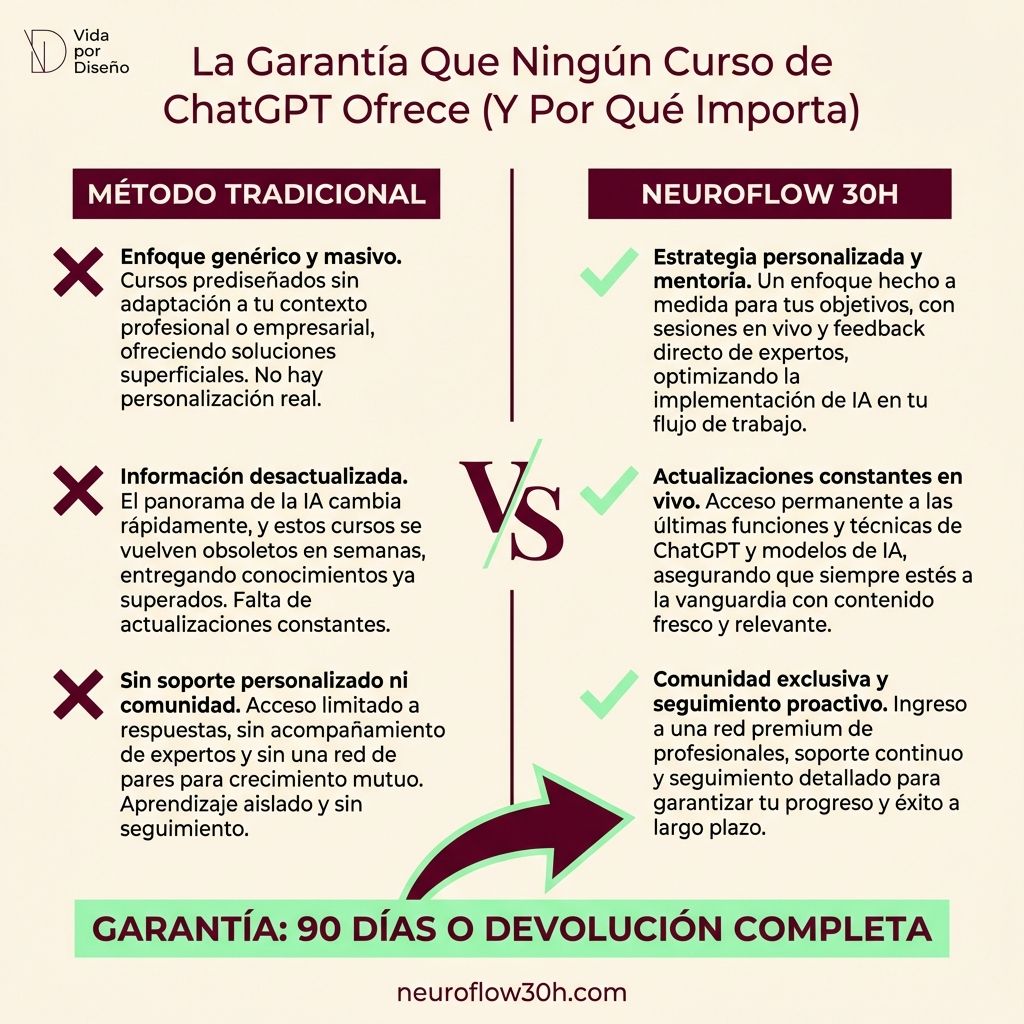 Infografía: La Garantía Que Ningún Curso de ChatGPT Ofrece (Y Por Qué Importa)