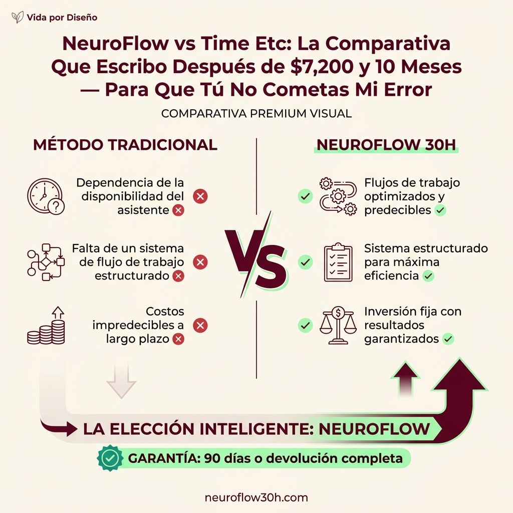 Infografía: NeuroFlow vs Time Etc: La Comparativa Que Escribo Después de $7,200 y 10 Meses — Para Que Tú No Cometas Mi Error